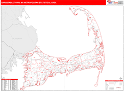 Barnstable Town Metro Area Digital Map Red Line Style